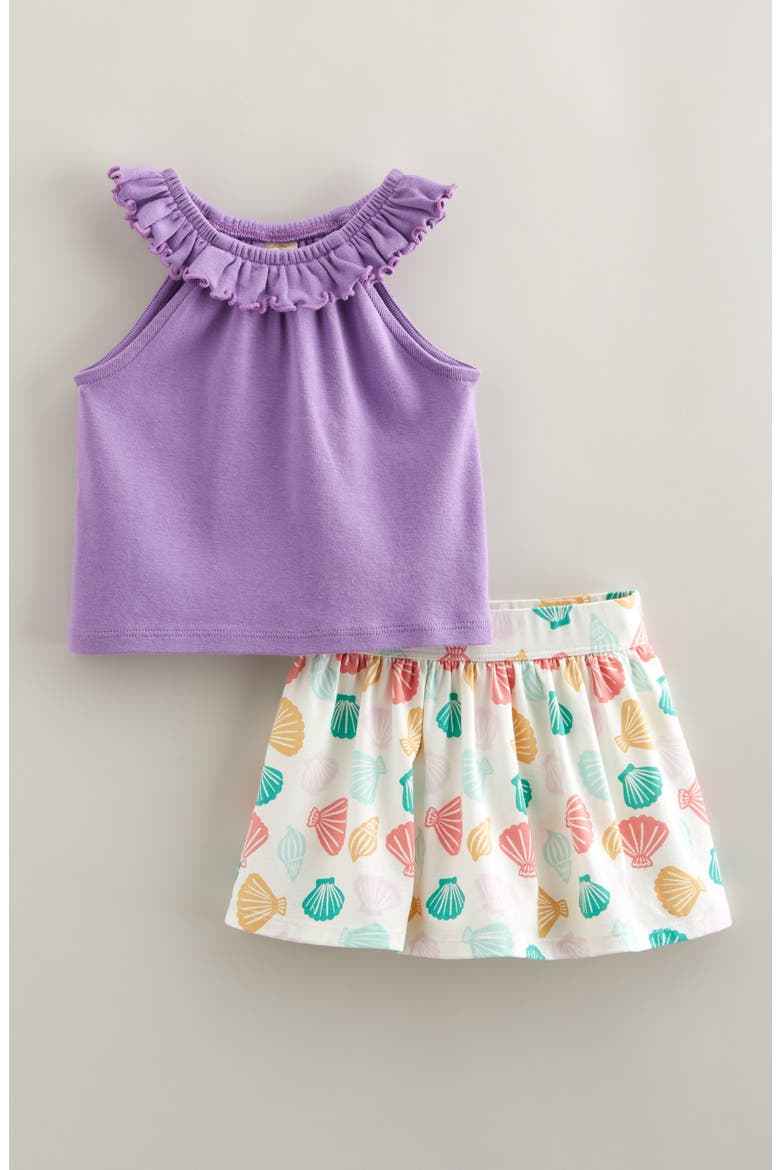 Ruffle Sleeve Top & Skort Set, Main, color, PURPLE FRESCO- IVORY SHELLS