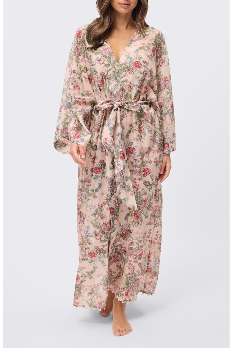 Layla Lace Trim Cotton & Silk Robe, Main, color, PINK