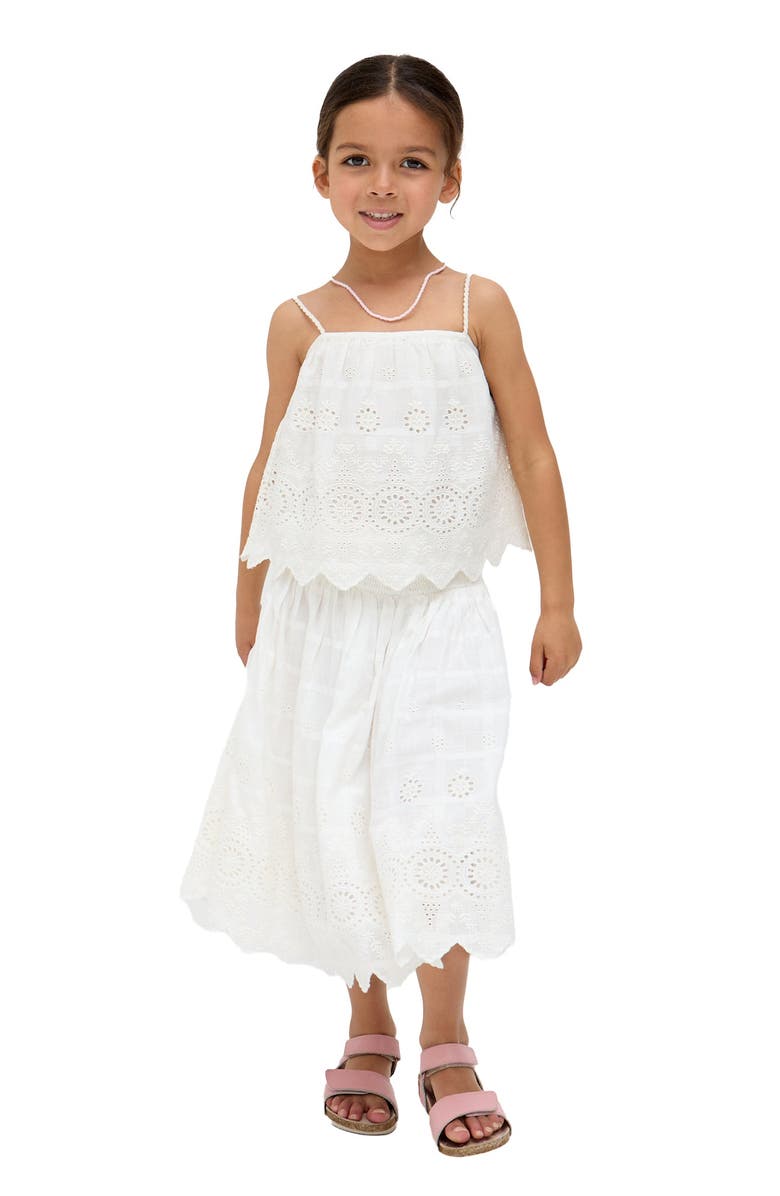 Raffya Kids Rufa Smocked Waist Windowpane Check Skirt, Alternate, color, White