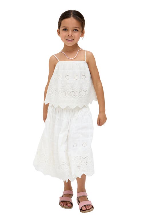 Raffya Kids Rufa Smocked Waist Windowpane Check Skirt In White