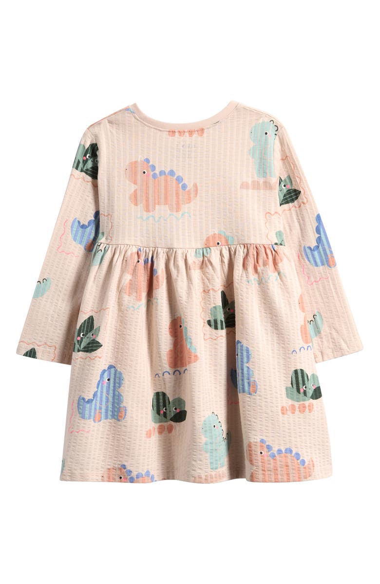 NEXT Kids' Dinosaur Print Long Sleeve Cotton Dress, Alternate, color, Cream