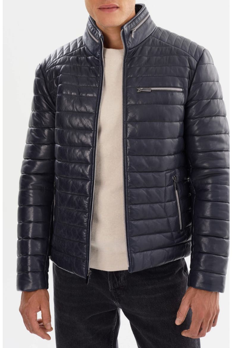 Flavio Leather Puffer Jacket, Main, color, NAVY