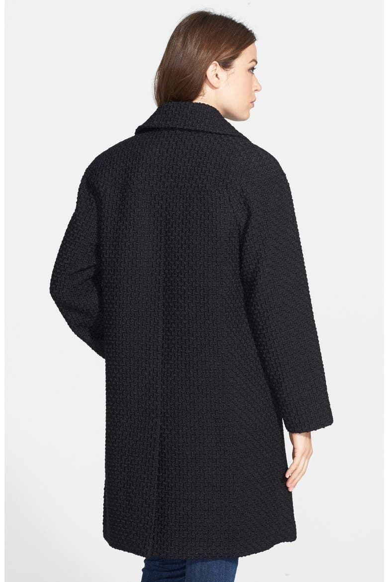 Basket Weave Long Coat, Alternate, color, BLACK