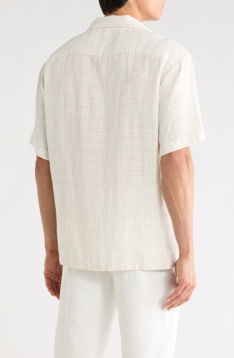 DENIM AND FLOWER Stripe Linen Blend Camp Shirt, Alternate, color, Cream
