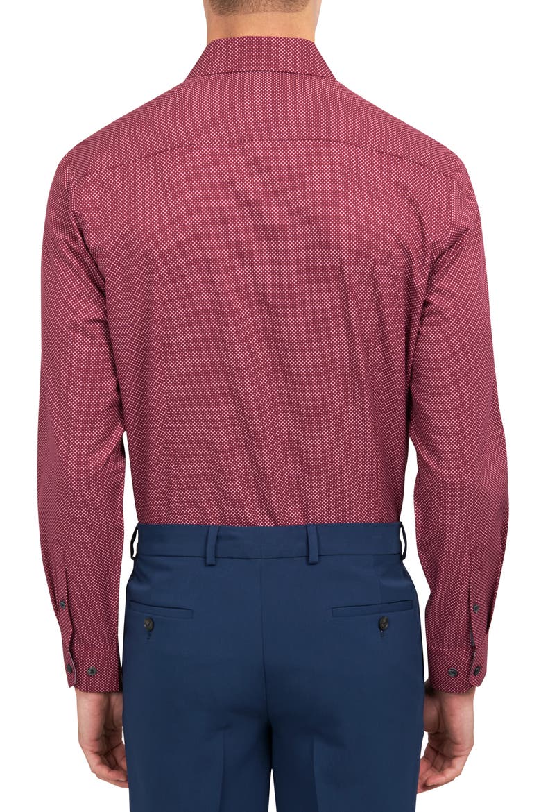 Trim Fit Performance Stretch Dot Dress Shirt, Alternate, color, BURGUNDY