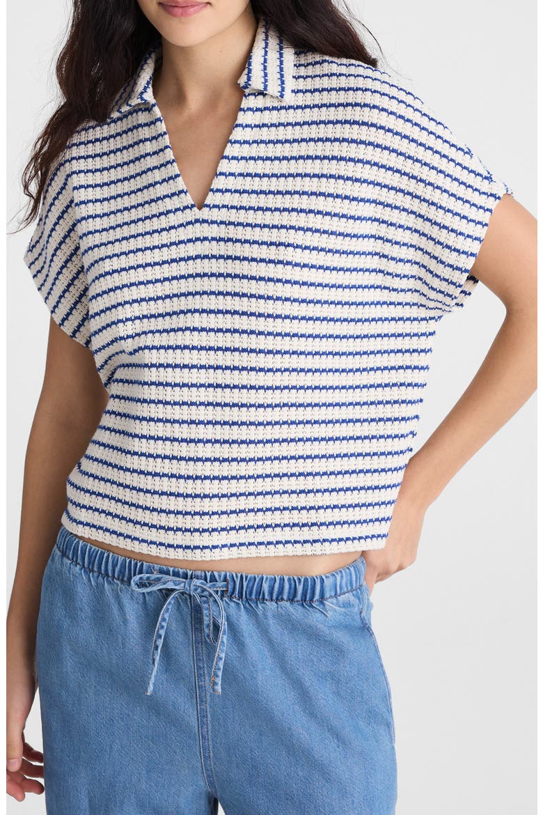 Textured Knit Johnny Collar Shirt, Main, color, TUCK STITCH STRIPE
