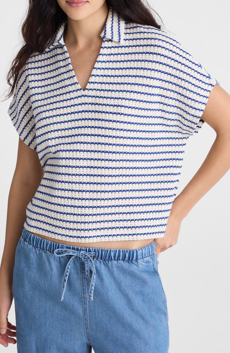 Madewell Textured Knit Johnny Collar Shirt, Main, color, Tuck Stitch Stripe