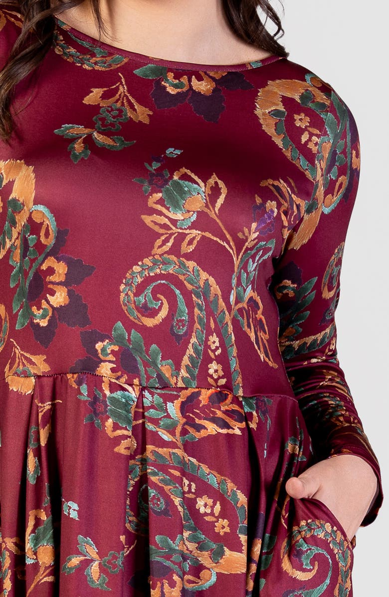 24seven Comfort Apparel Paisley Floral Long Sleeve Dress, Alternate, color,