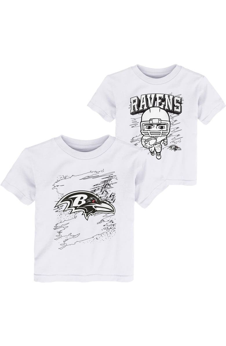 Outerstuff Toddler White Baltimore Ravens Coloring Activity Two-Pack T-Shirt Set, Main, color, 
