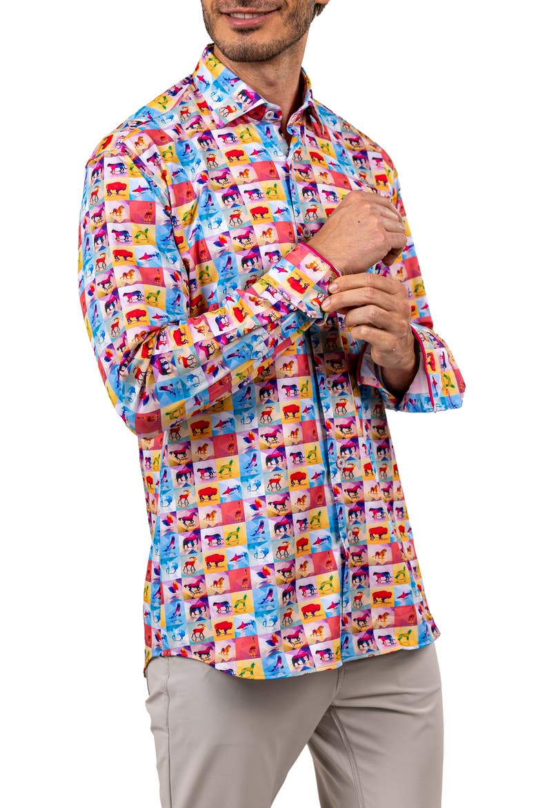 Fibonacci Stretch Ascension 3307 Contemporary Fit Button-Up Shirt, Alternate, color, PINK MULTI