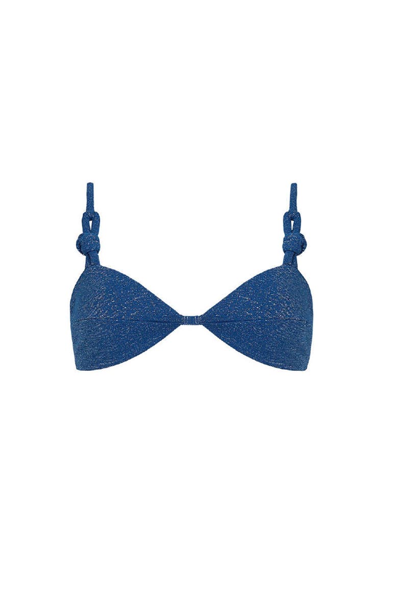 KIBYS Sacred Sun Luxe Shimmer Praia Triangle Bralette Top, Alternate, color, Shimmery Blue