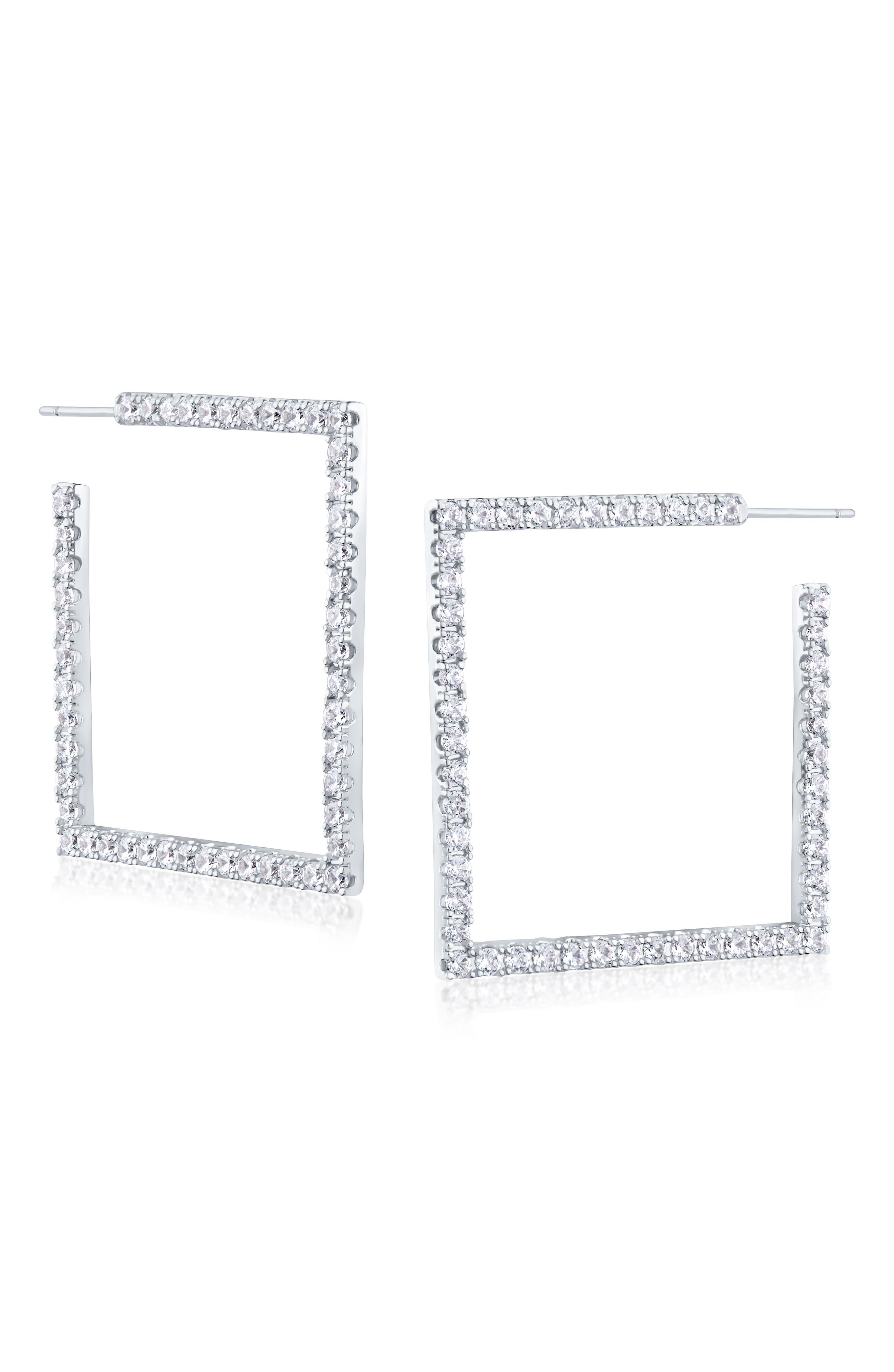 Cubic Zirconia Open Square Hoop Earrings