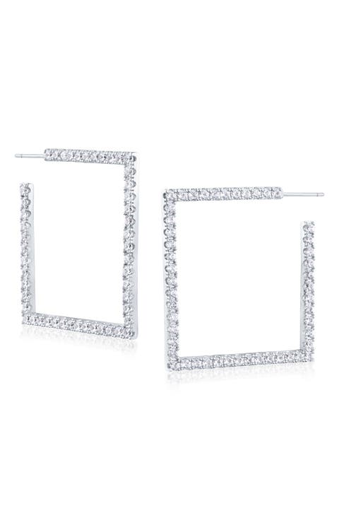 Cubic Zirconia Open Square Hoop Earrings