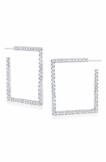 Cubic Zirconia Open Square Hoop Earrings