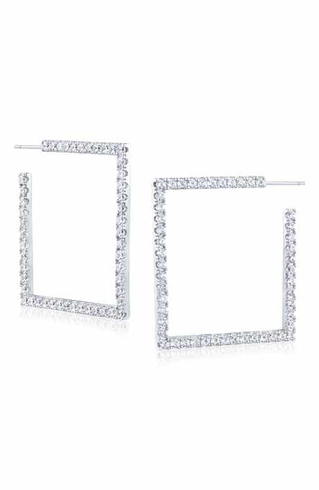 Cubic Zirconia Open Square Hoop Earrings