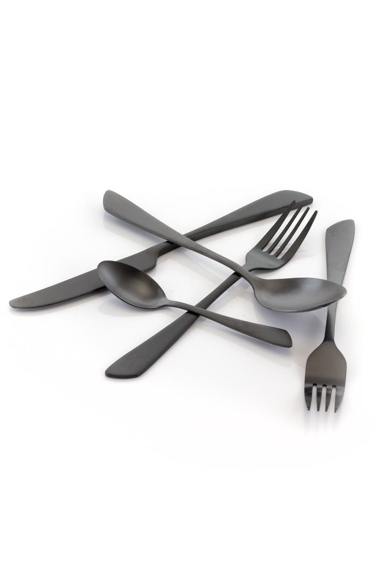 Megachef Gibbous 20 Piece Flatware Utensil Set, Stainless Steel Silverware Metal Service for 4, Alternate, color, Black