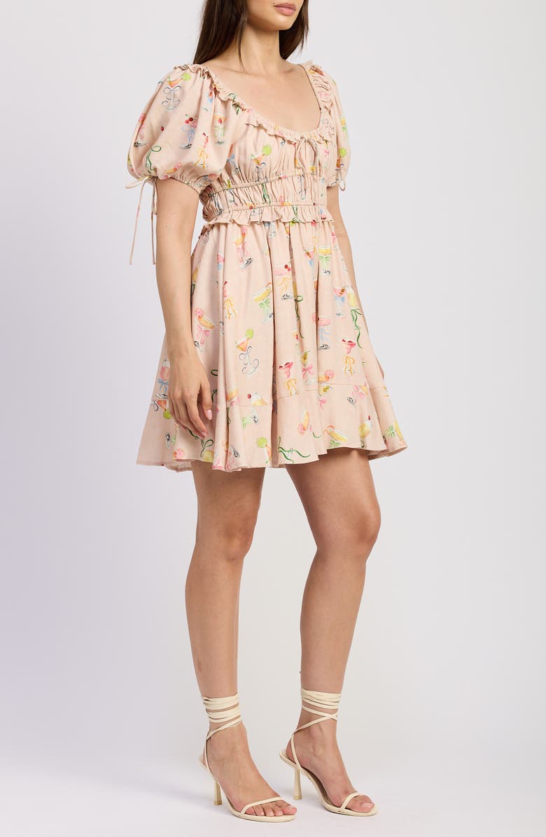 En Saison Mia Ruffle Puff Sleeve Minidress, Alternate, color, Pink Multi
