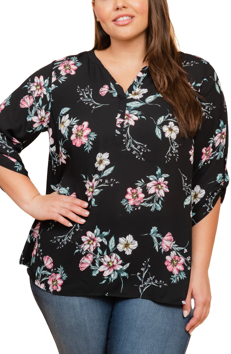 DR2 by Daniel Rainn Daniel Rainn Roll Sleeve Floral Blouse, Main, color,