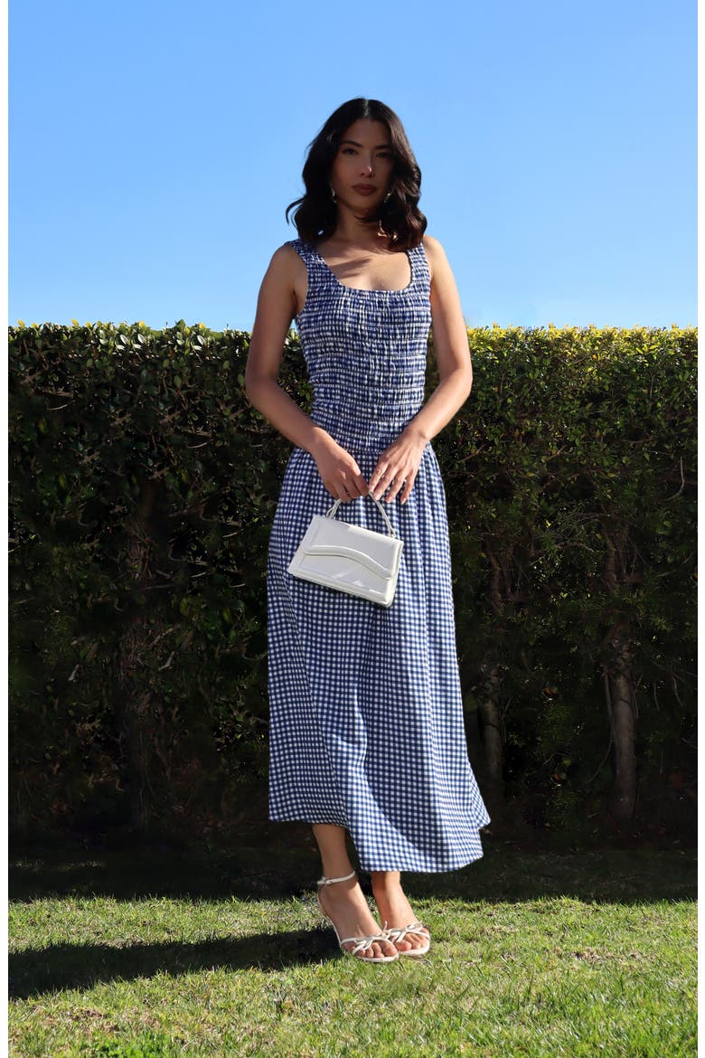 Smocked Sleeveless Fit & Flare Maxi Dress, Alternate, color, NAVY WHITE GINGHAM