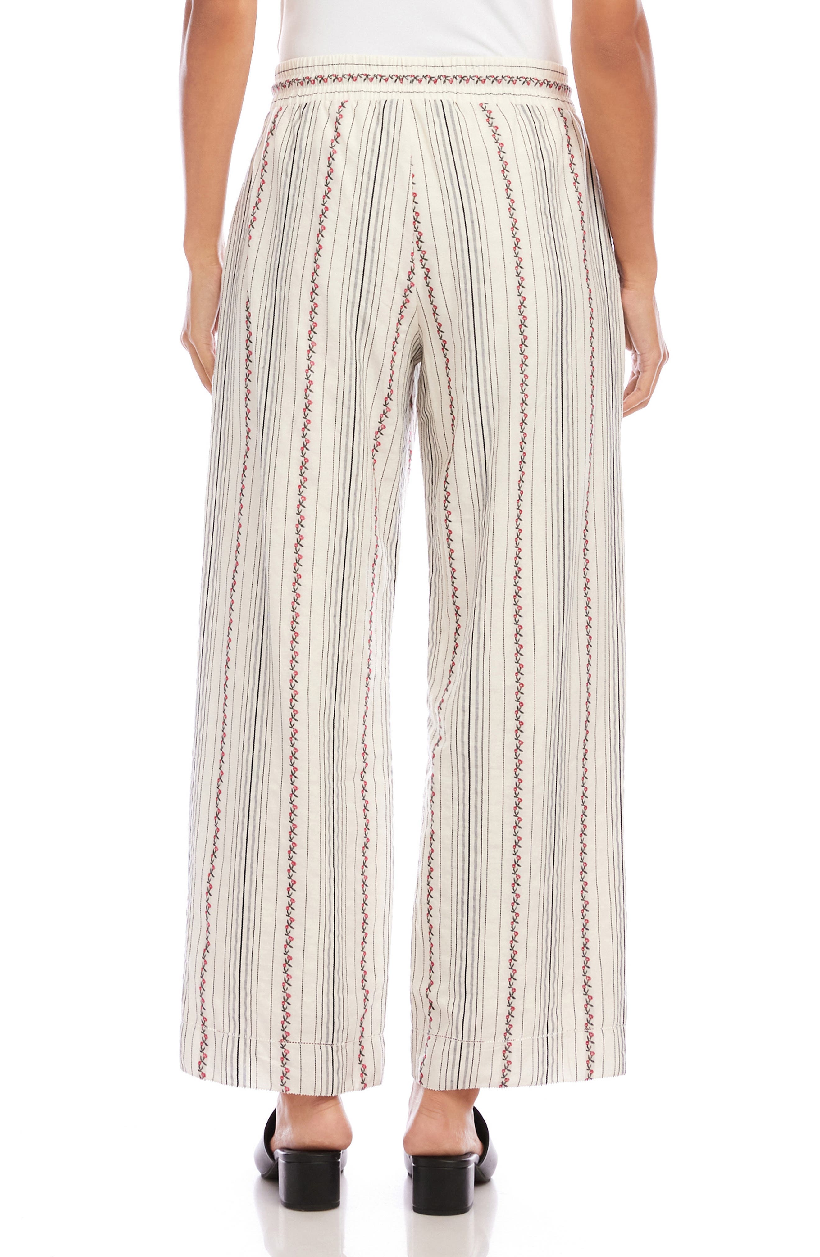 Embroidered Stripe Cotton Drawstring Crop Pants - image 2