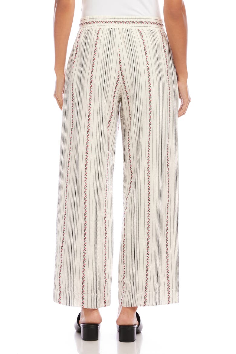 Embroidered Stripe Cotton Drawstring Crop Pants, Alternate, color, NATURAL