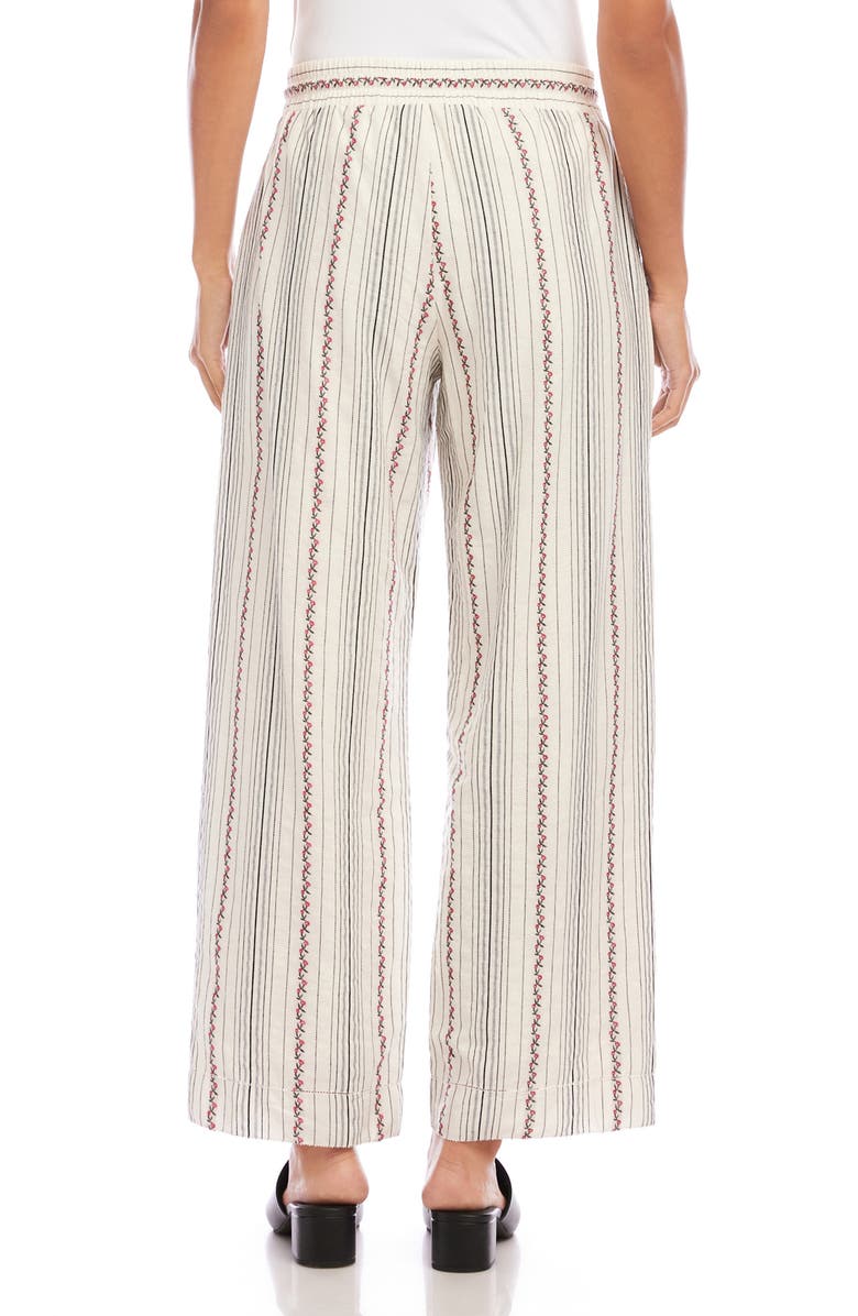 Karen Kane Embroidered Stripe Cotton Drawstring Crop Pants, Alternate, color, Natural
