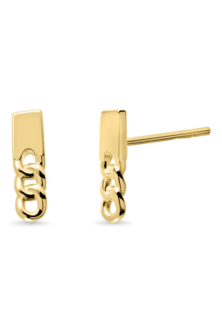 14k Gold Bar Stud Earrings, Main, color, 14KY