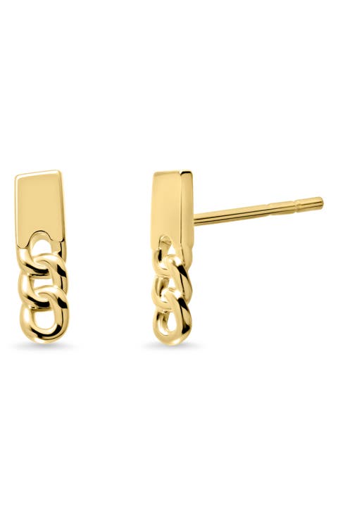 14k Gold Bar Stud Earrings