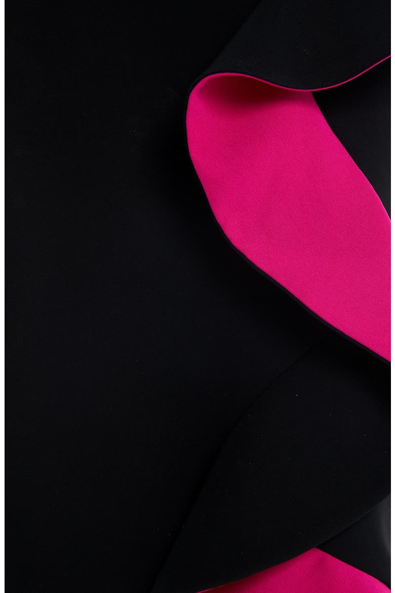 Alexander McQueen Contrast Ruffle Trim Sheath Dress, Alternate, color, BLACK/ ORCHID PINK