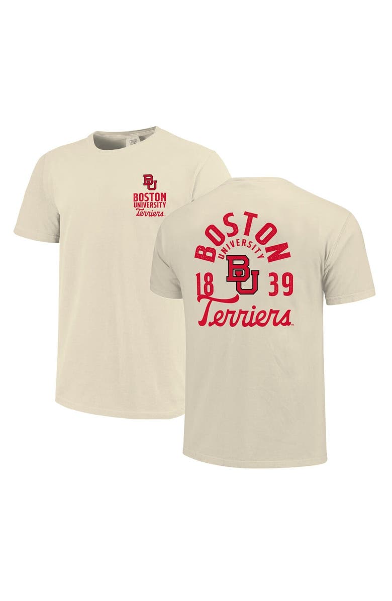 IMAGE ONE Men
s Cream Boston University Comfort Colors Mascot Overlay T-Shirt, Main, color,