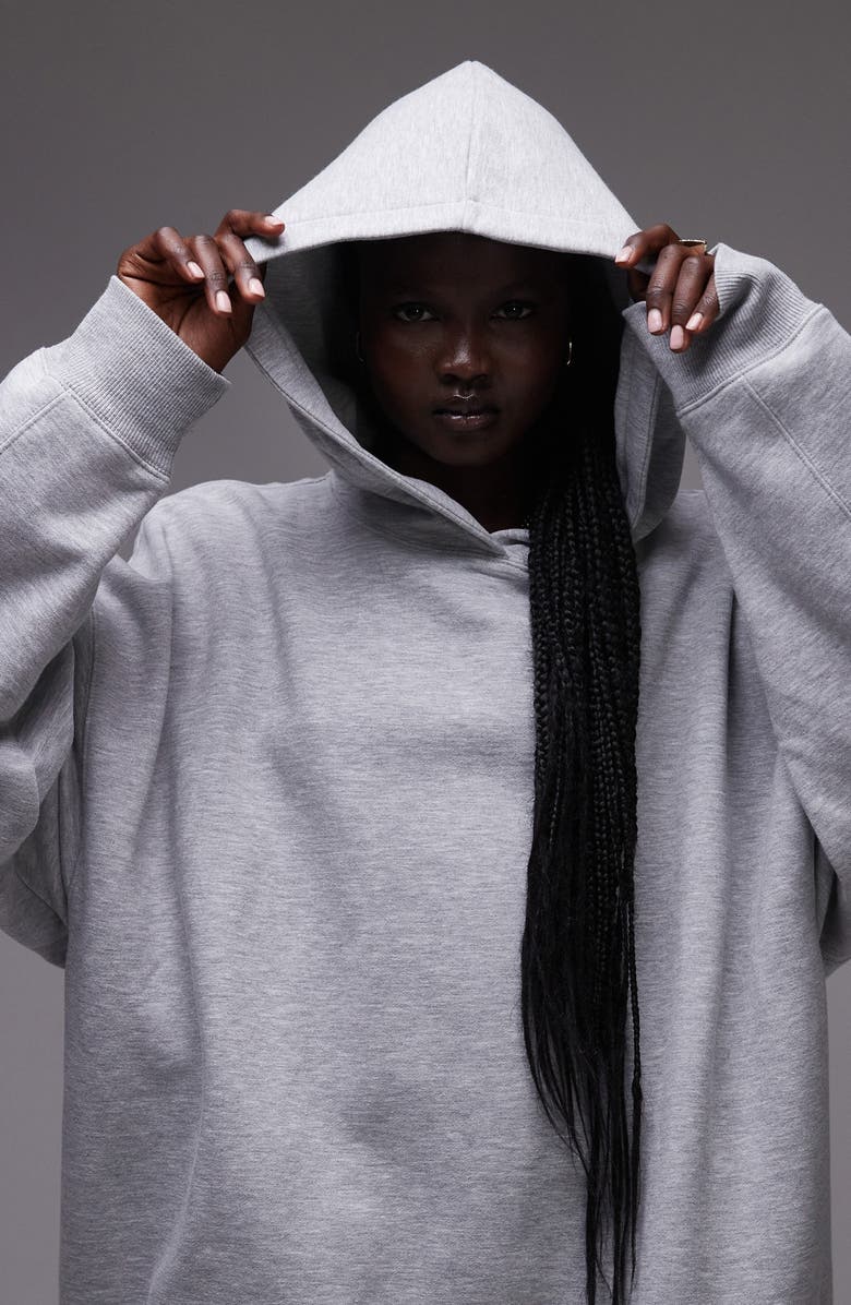 Topshop Premium Oversize Hoodie, Alternate, color, Grey