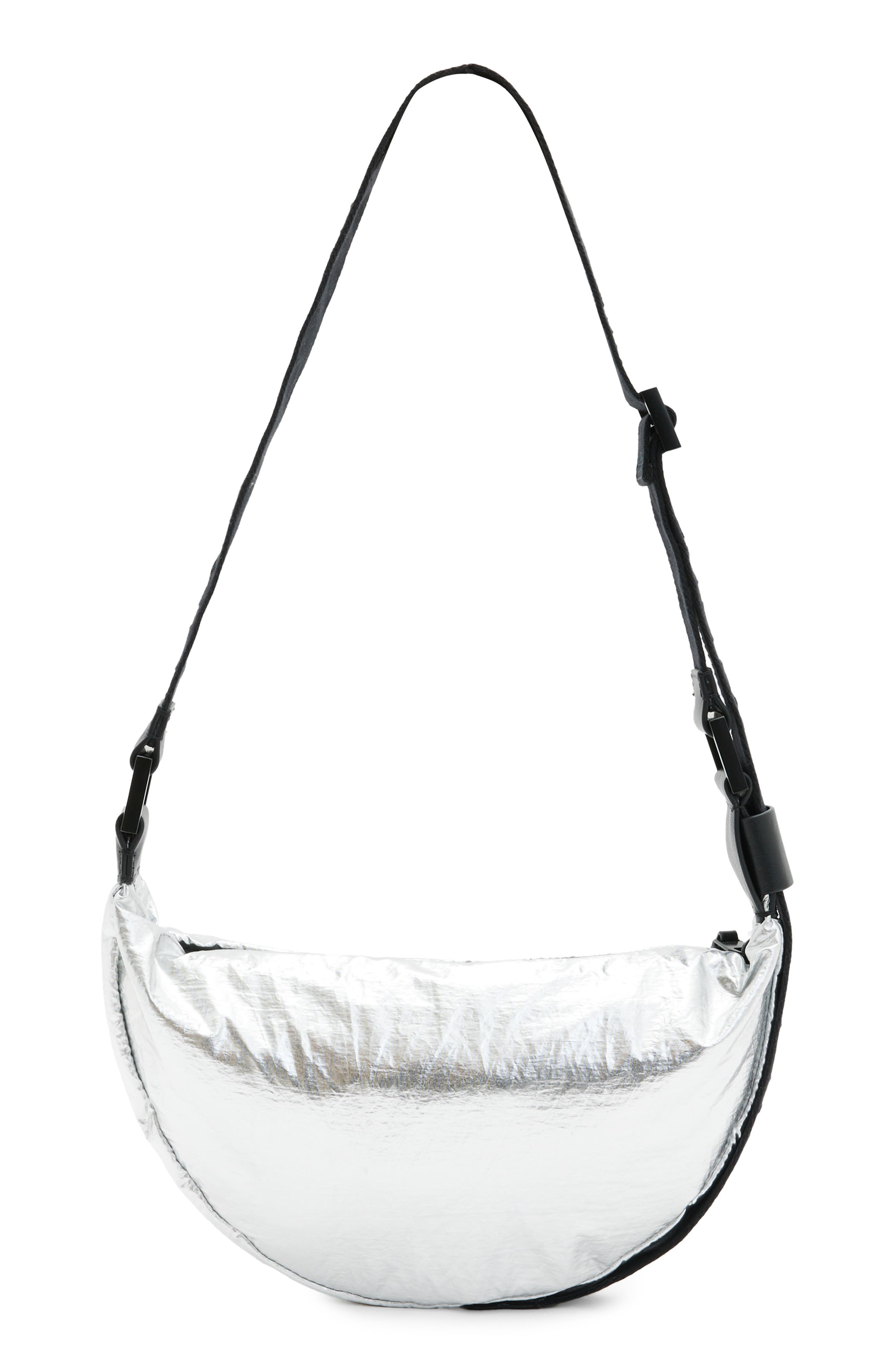 AllSaints Half Moon Metallic Nylon Crossbody Bag, Alternate, color, 