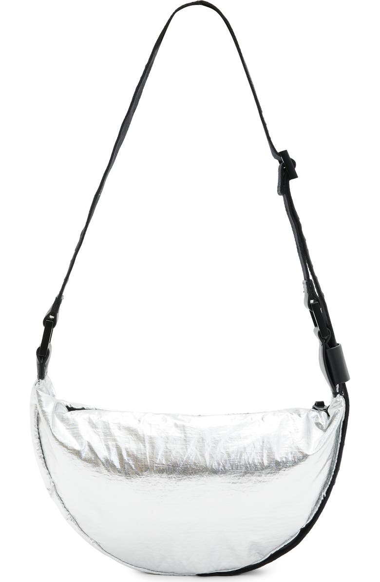 AllSaints Half Moon Metallic Nylon Crossbody Bag, Alternate, color,