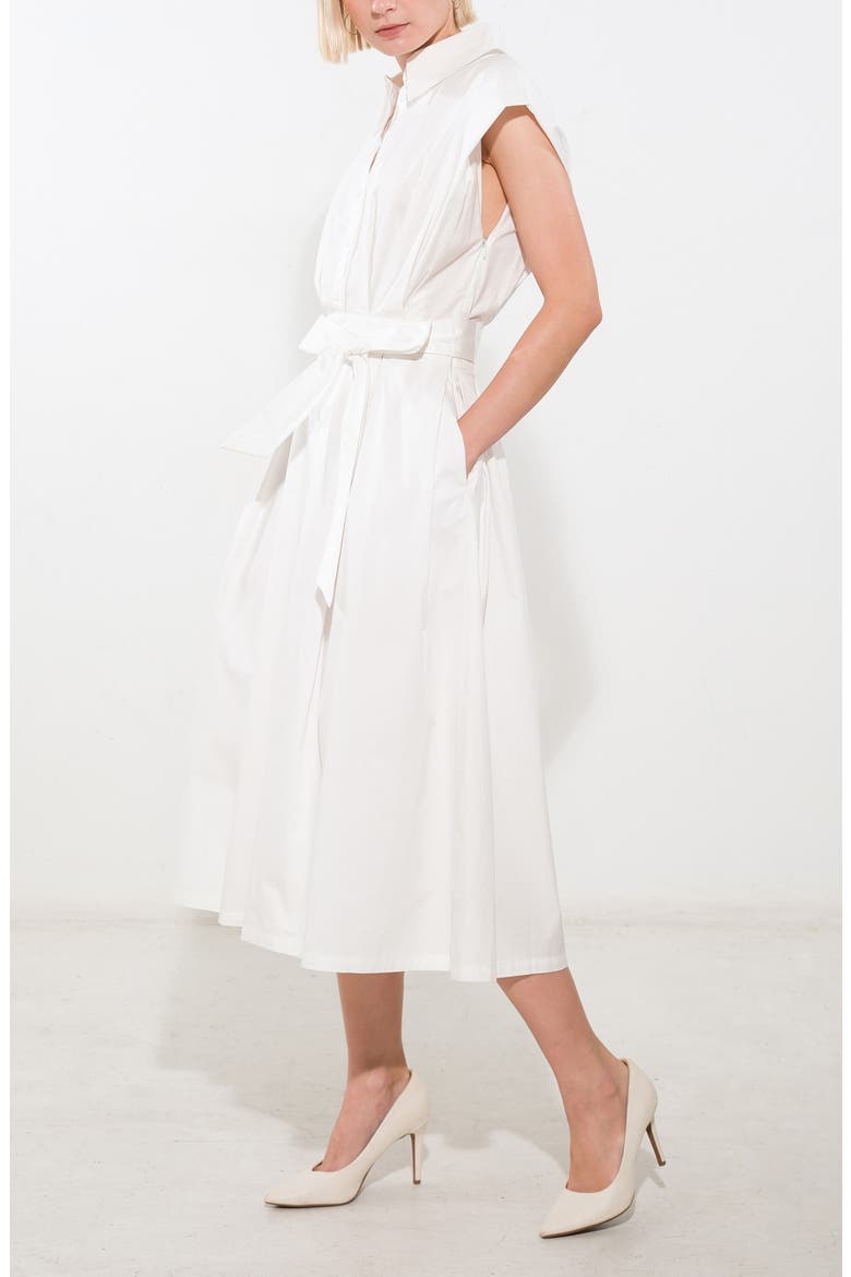 Pleated Cap Sleeve Midi Dress, Alternate, color, OFF WHITE