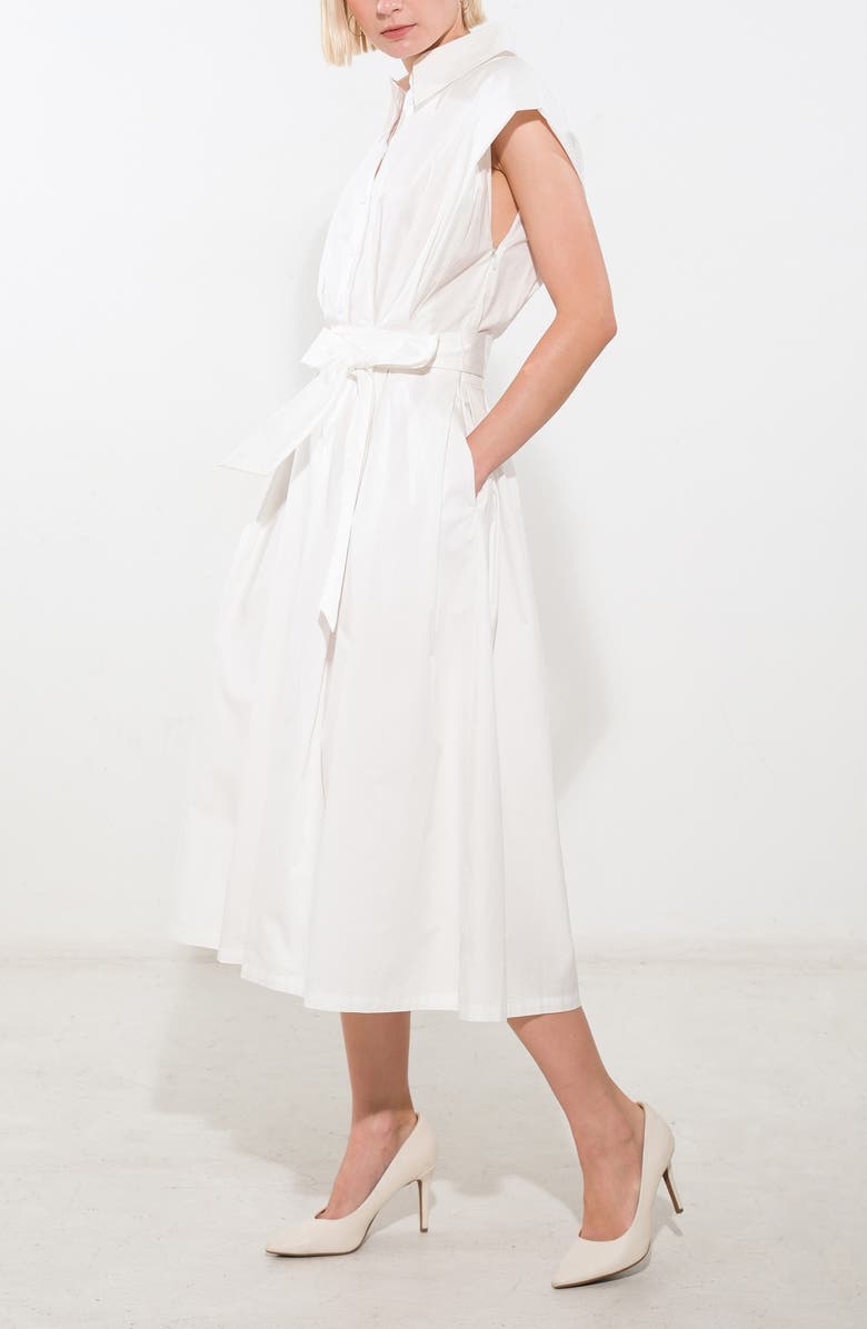 FREEMARKET Pleated Cap Sleeve Midi Dress, Alternate, color, Off White