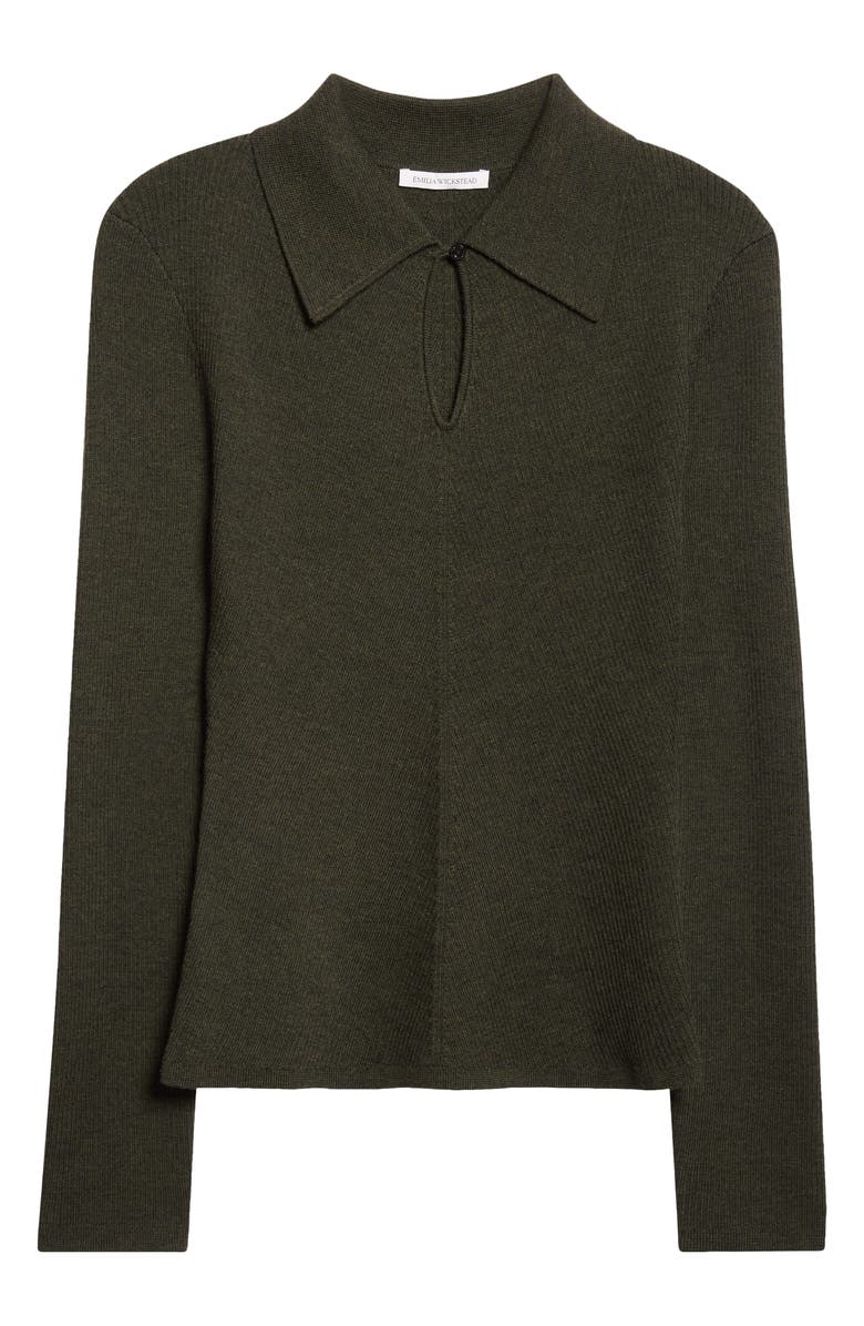 Emilia Wickstead Ambrose Keyhole Polo Wool Sweater, Alternate, color, Dark Green Melange