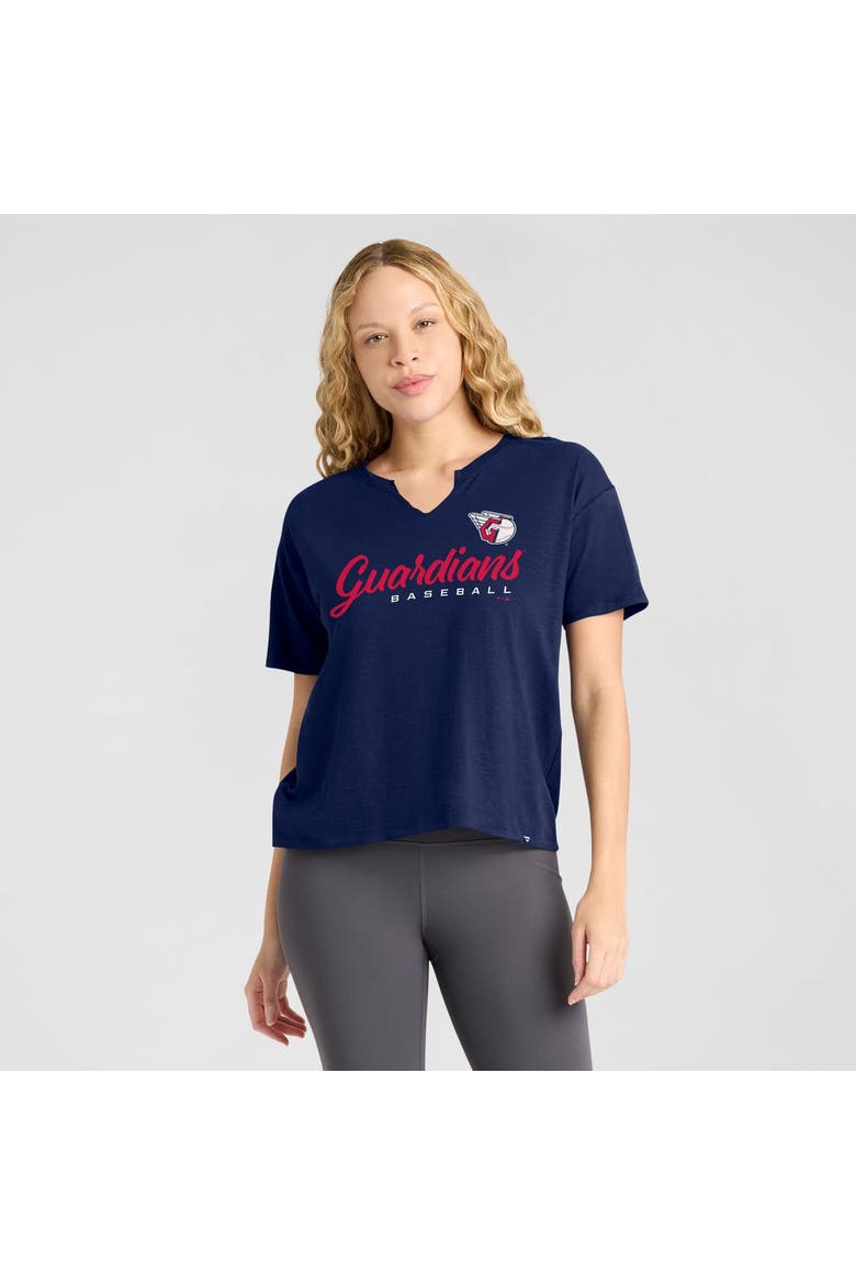 Women's Fanatics Navy Cleveland Guardians Fan Fave Stadium Slub Boxy Notch Neck T-Shirt, Alternate, color, Navy