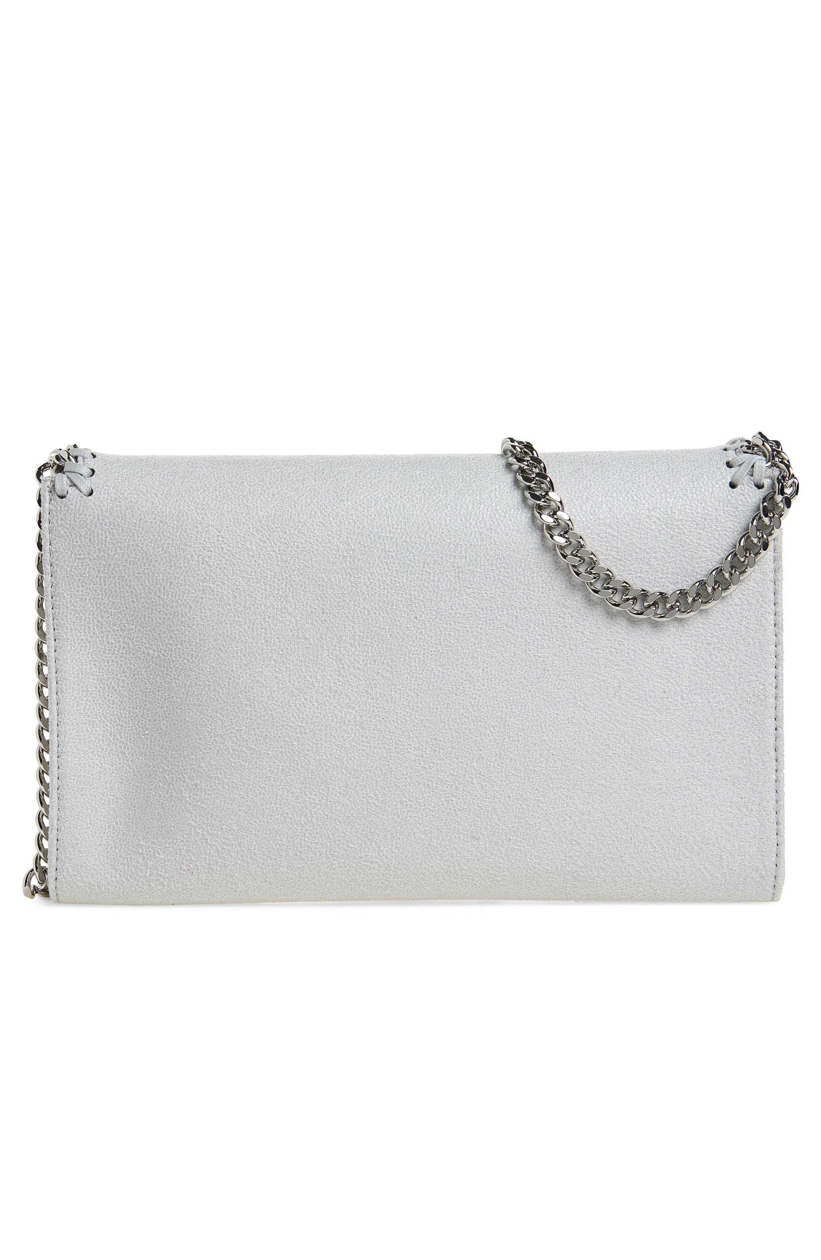 Falabella Shaggy Dear Faux Leather Wallet on a Chain, Alternate, color, PEARL GREY