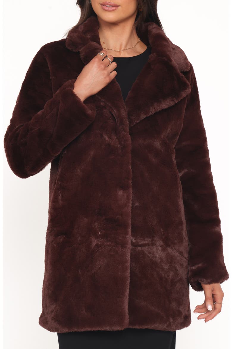 Meeka Faux Fur Jacket, Main, color, BURGUNDY