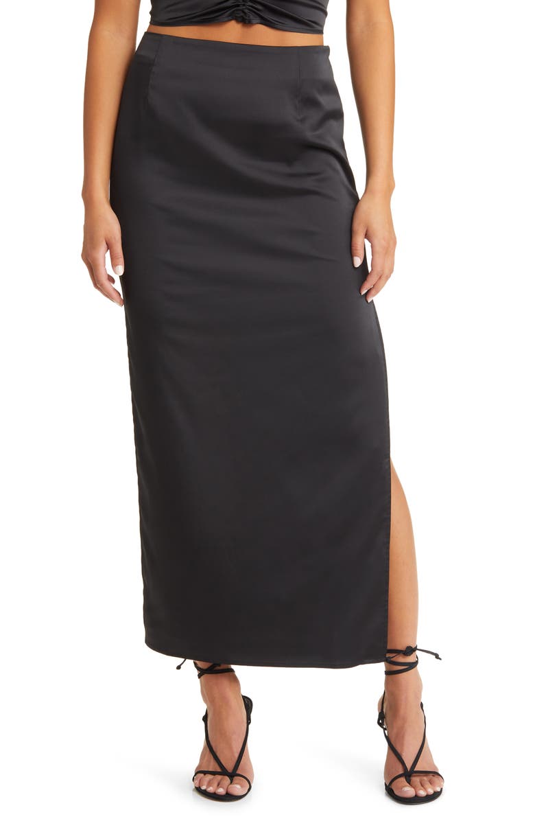 Open Edit Side Slit Satin Skirt, Main, color, 