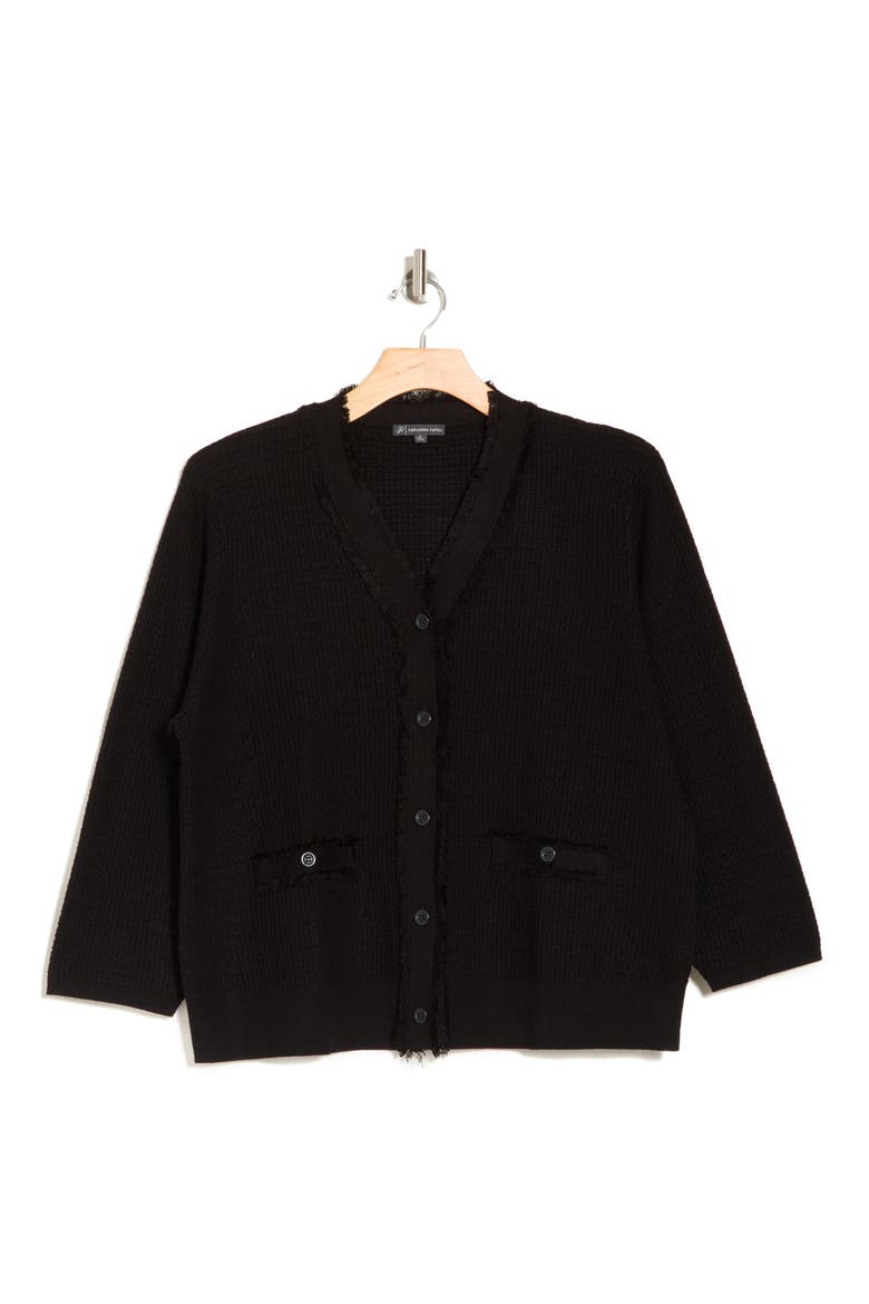 V-Neck Fringe Cardigan, Alternate, color, BLACK