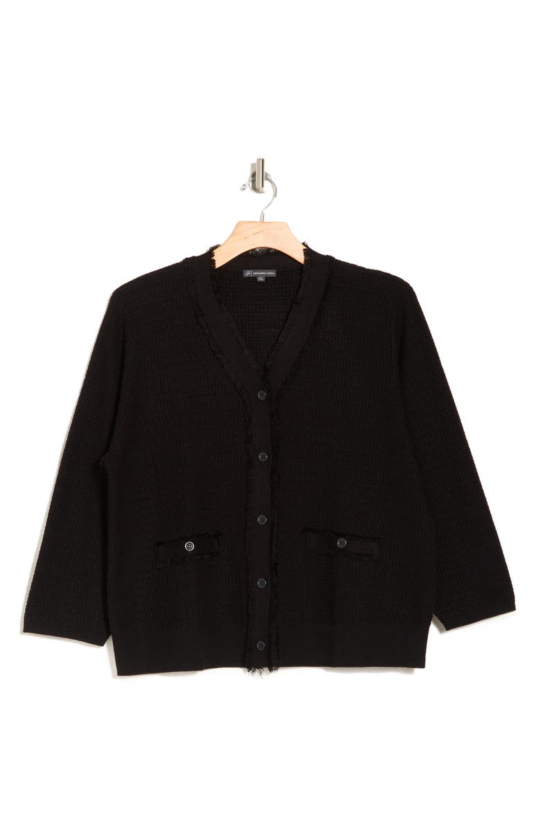 Adrianna Papell V-Neck Fringe Cardigan, Alternate, color, Black