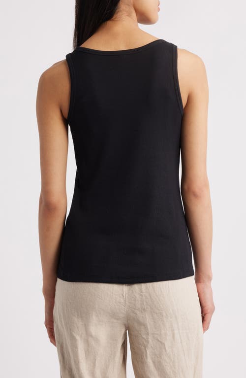 Eileen Fisher Scoop Neck Stretch Organic Cotton Tank In Black