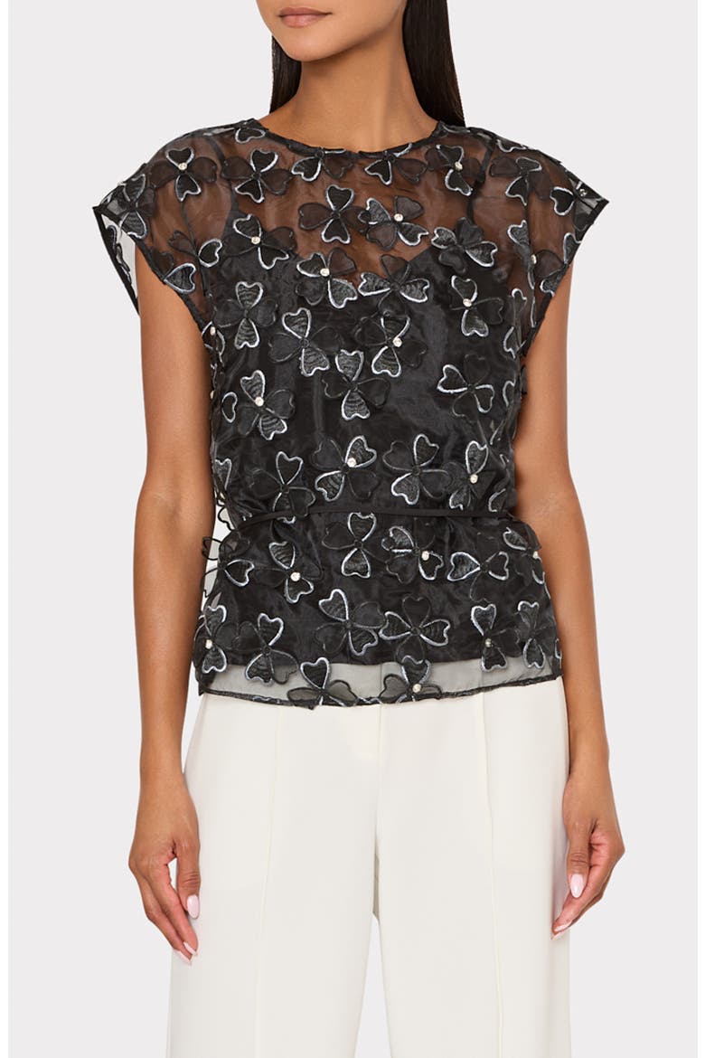 Ryan Clover Bow Rhinestone Organza Top, Main, color, 5AA BLACK