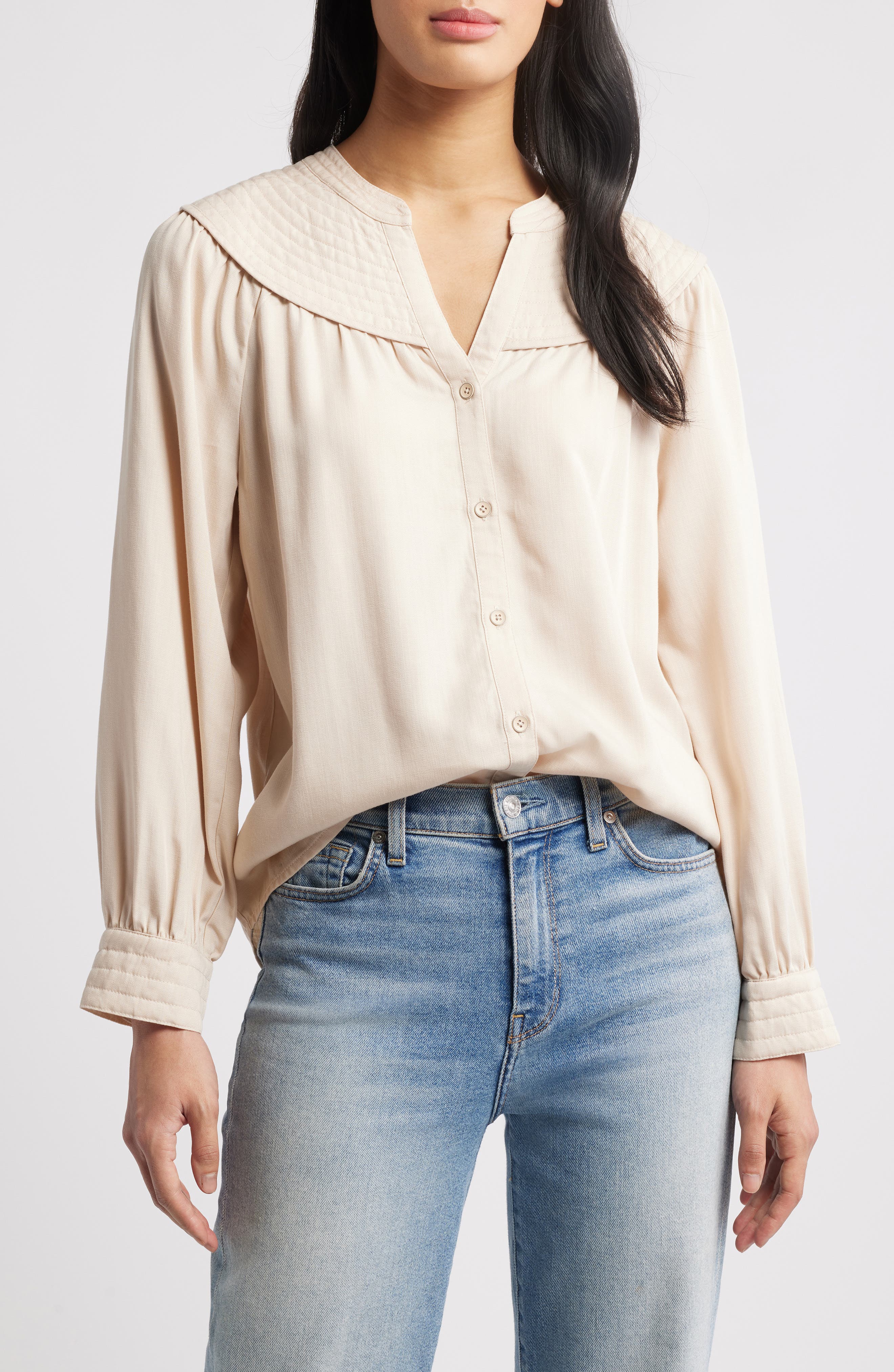 Split Neck Balloon Sleeve Top