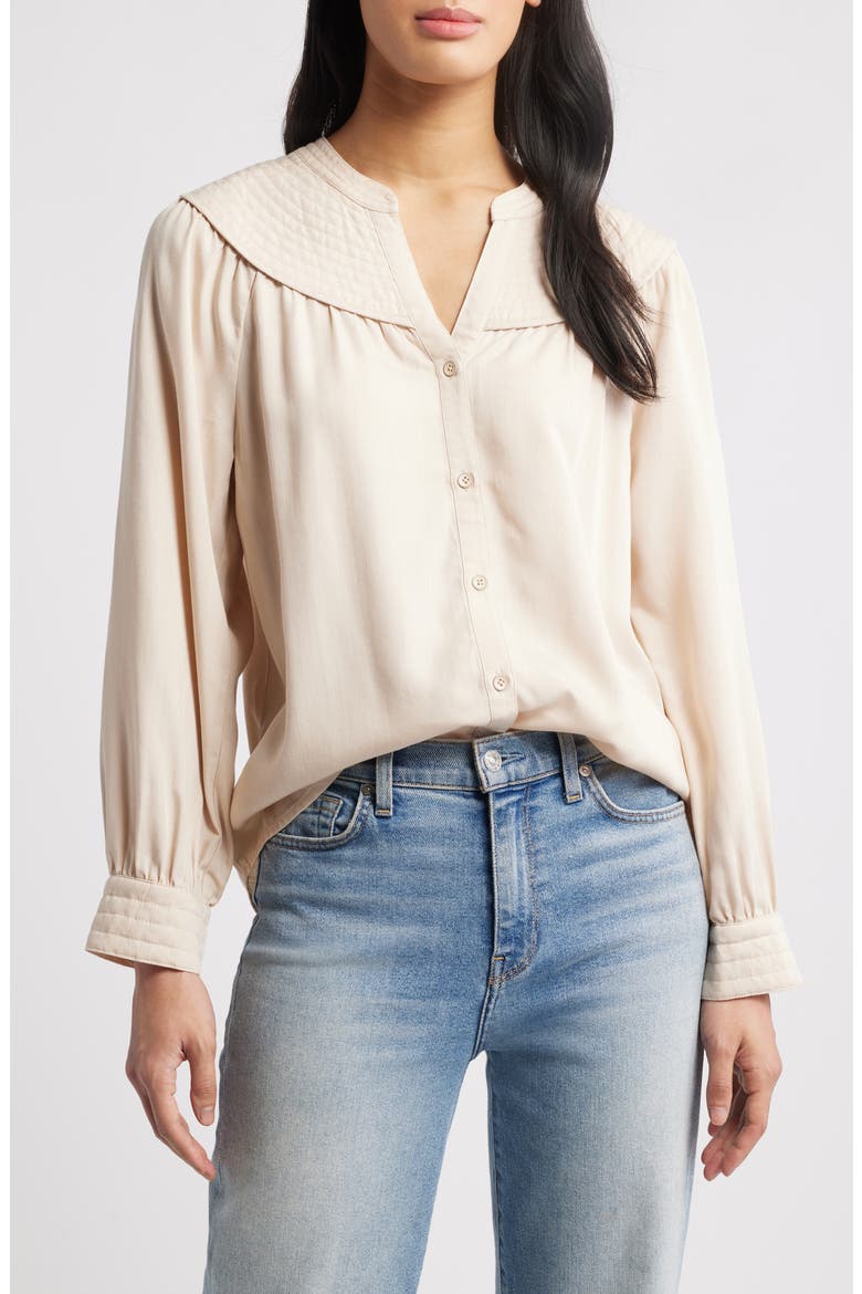 Split Neck Balloon Sleeve Top, Main, color, MACADEMIA