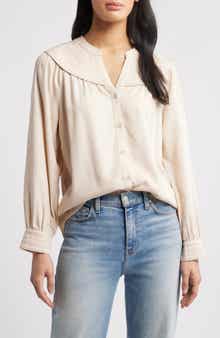 Split Neck Balloon Sleeve Top