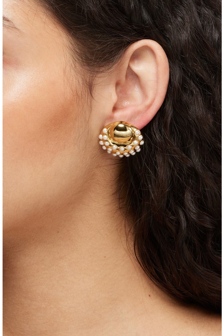 Archer Button Stud Earrings, Alternate, color, PEARL
