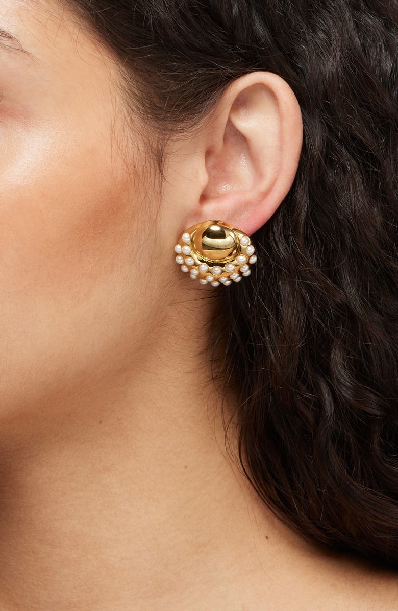 Lele Sadoughi Archer Button Stud Earrings, Alternate, color, Pearl