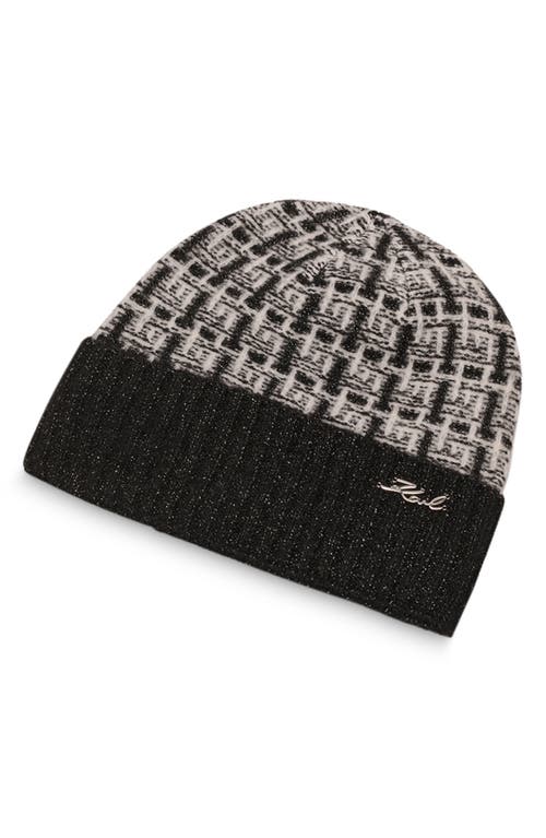Karl Lagerfeld Paris Tweed Shine Beanie In Black